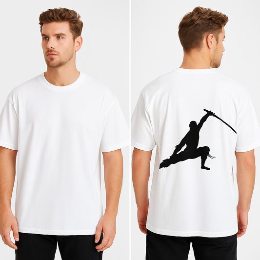 Oversized Samurai Ninja Back Graphic T-Shirt